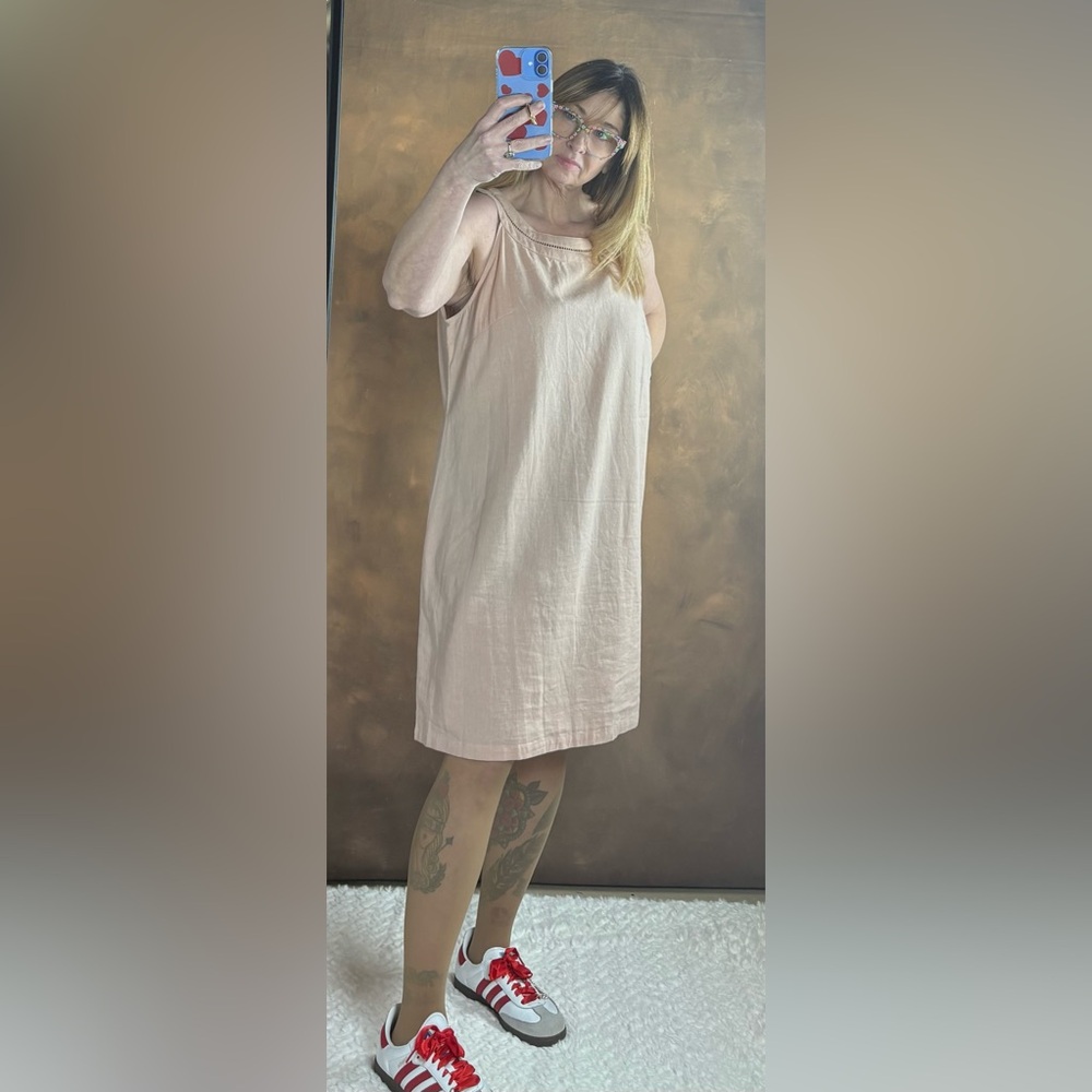 Charlie Paige Tan Soft Pink Linen Dress